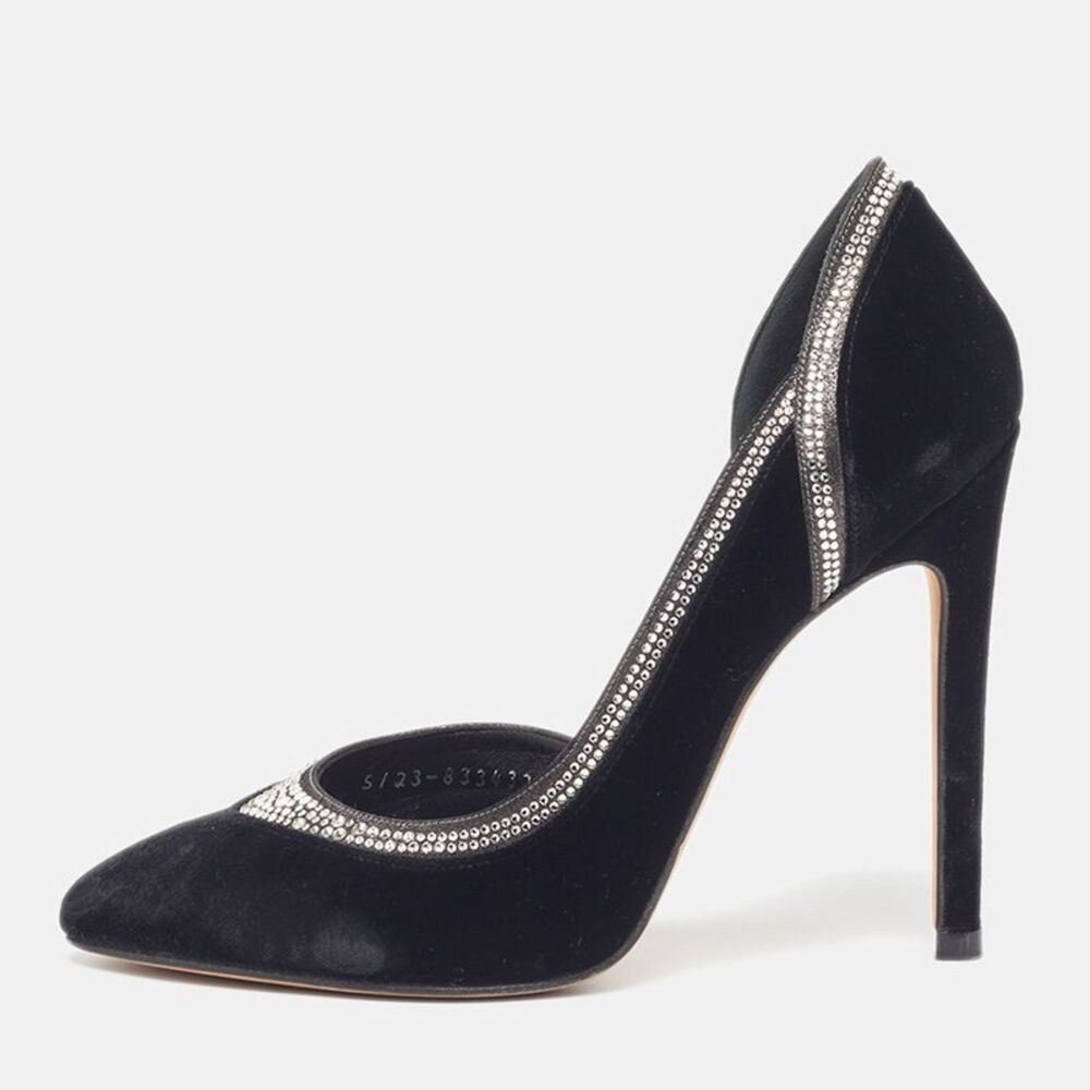 Gina Size 39 Black Velvet Crystal Embellished D'orsay Pumps